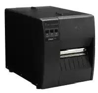 Una impresora negra sobre un fondo blanco.